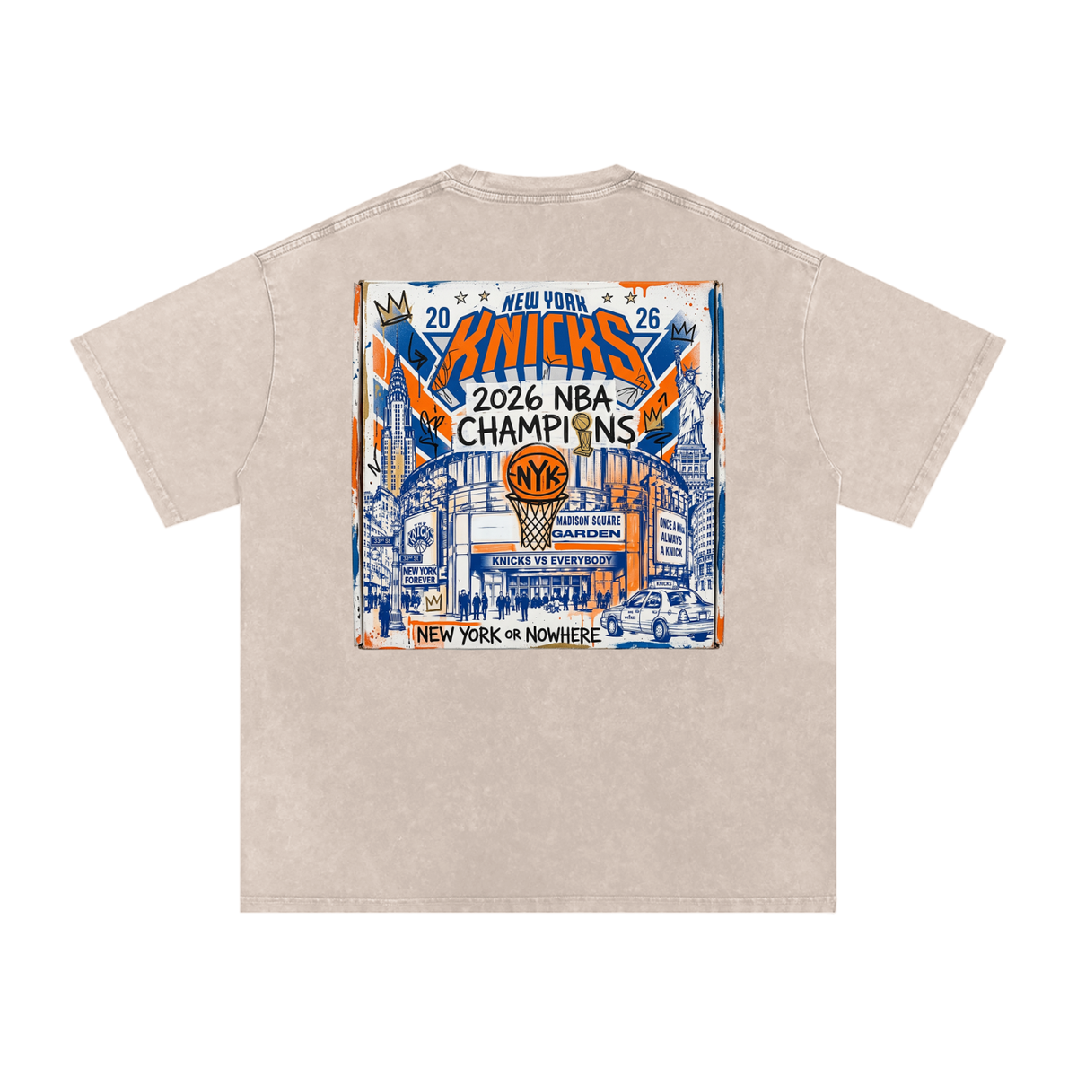 Orange and Blue Skies Snow Washed Oversized Cotton T-Shirt