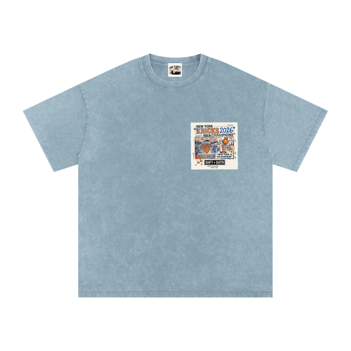 Orange and Blue Skies Snow Washed Oversized Cotton T-Shirt