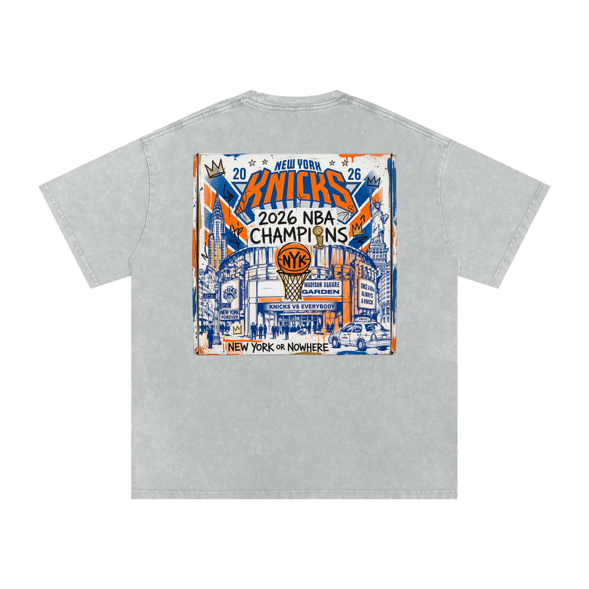 Orange and Blue Skies Snow Washed Oversized Cotton T-Shirt