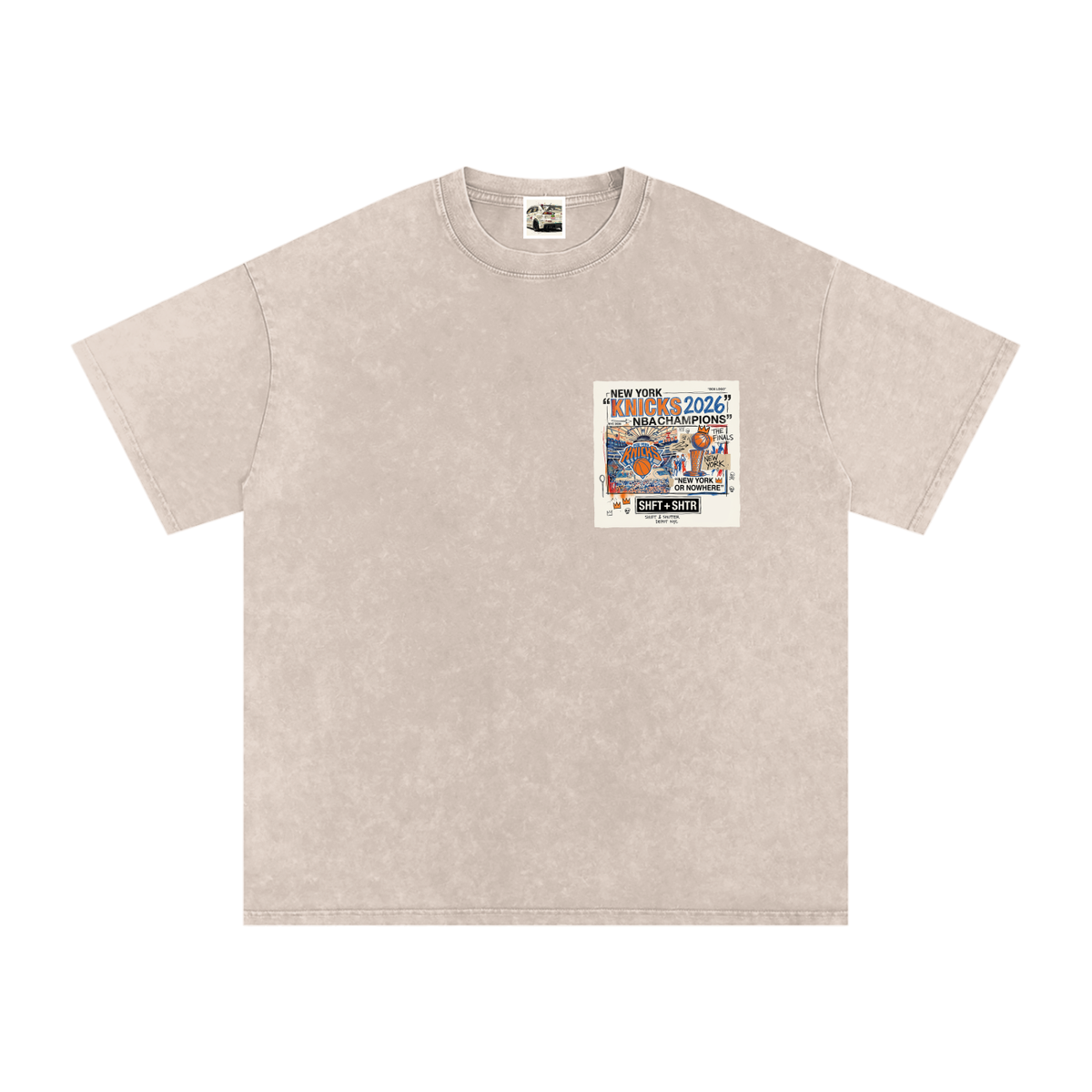 Orange and Blue Skies Snow Washed Oversized Cotton T-Shirt
