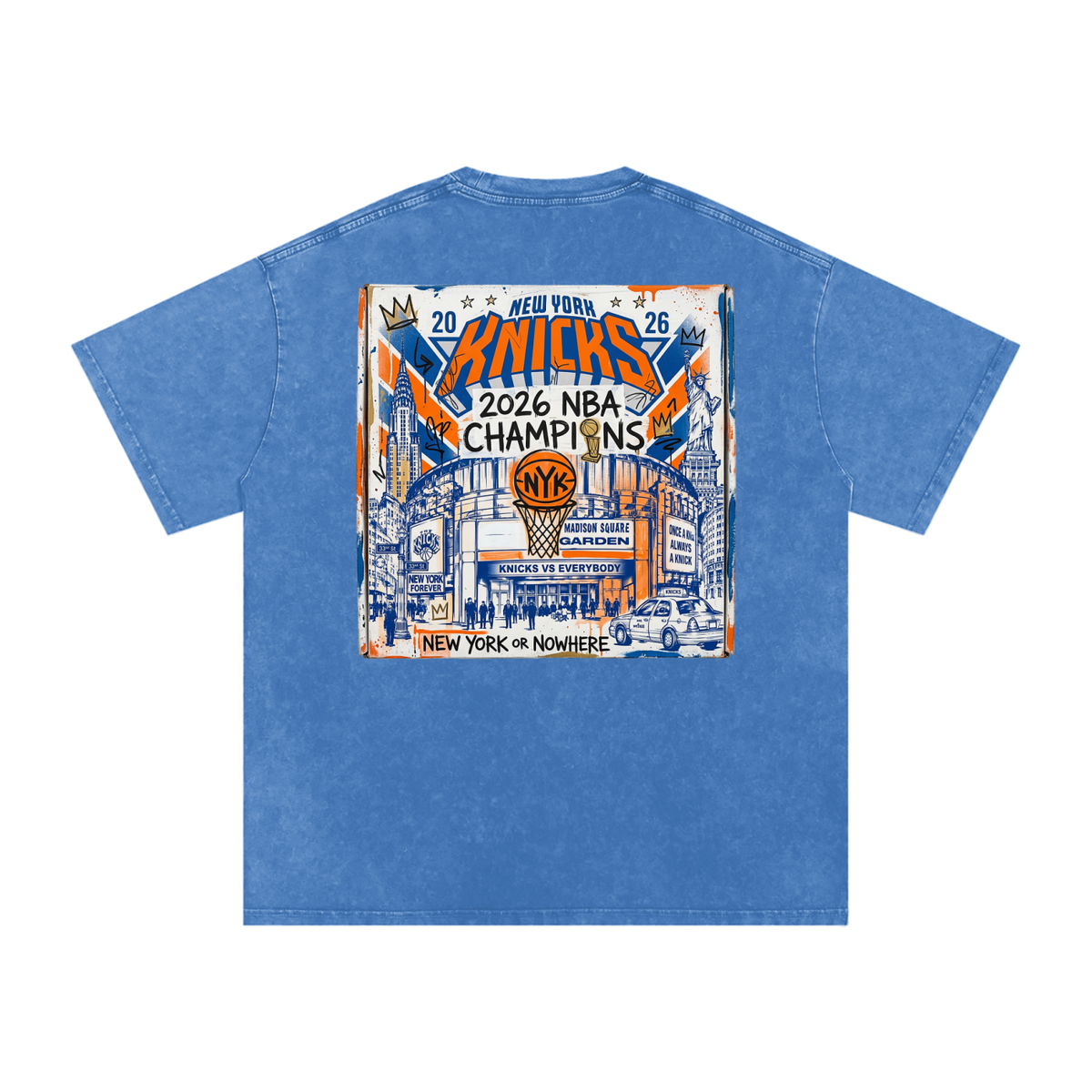 Orange and Blue Skies Snow Washed Oversized Cotton T-Shirt