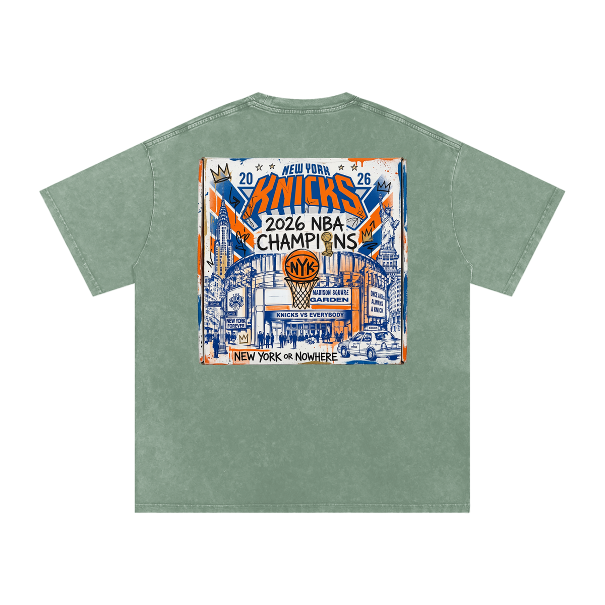 Orange and Blue Skies Snow Washed Oversized Cotton T-Shirt